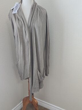 My Tribe Light Gray/tan Draped Open-Front Cardigan M